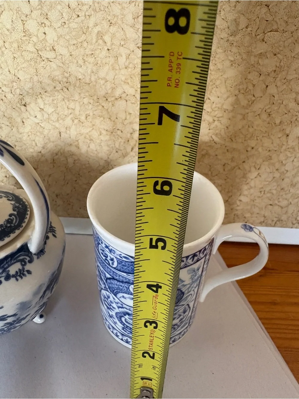 Vintage Blue and White Porcelain Teapot with Handle